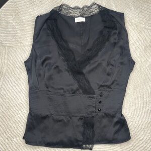 Valentino Black Silk Sleeveless Top with Lace Accents